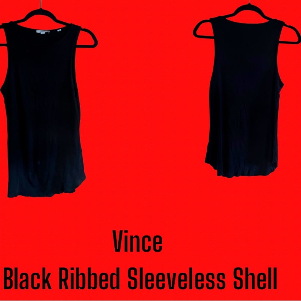 Vince Black Ribbed Sleeveless Shell